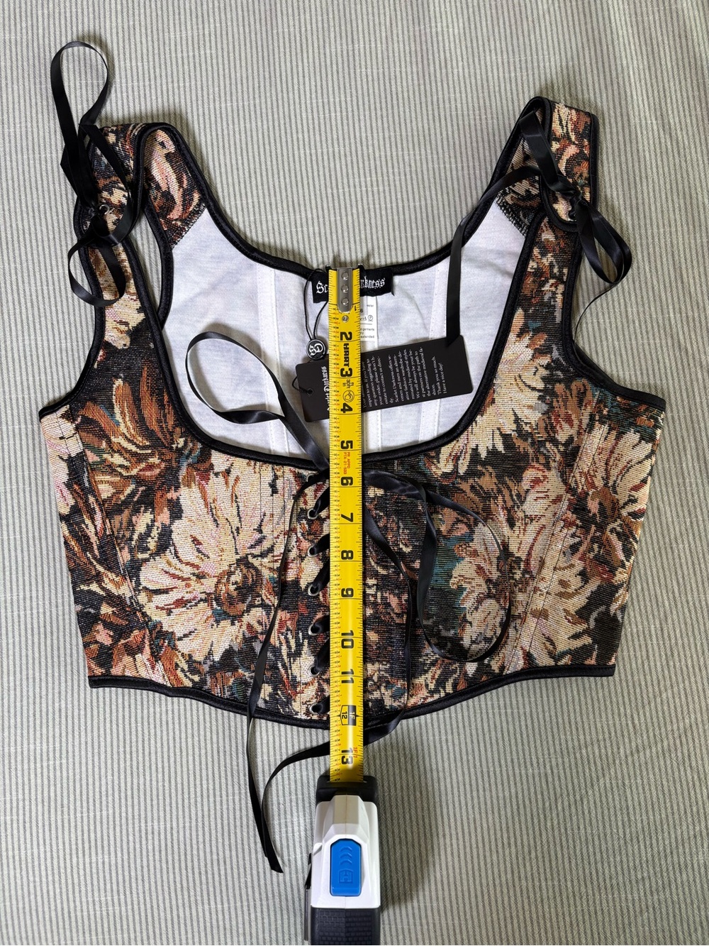 Scarlet Darkness Renaissance Under Bust Corset Top Khaki Floral NWT Size 6 - Picture 11 of 14